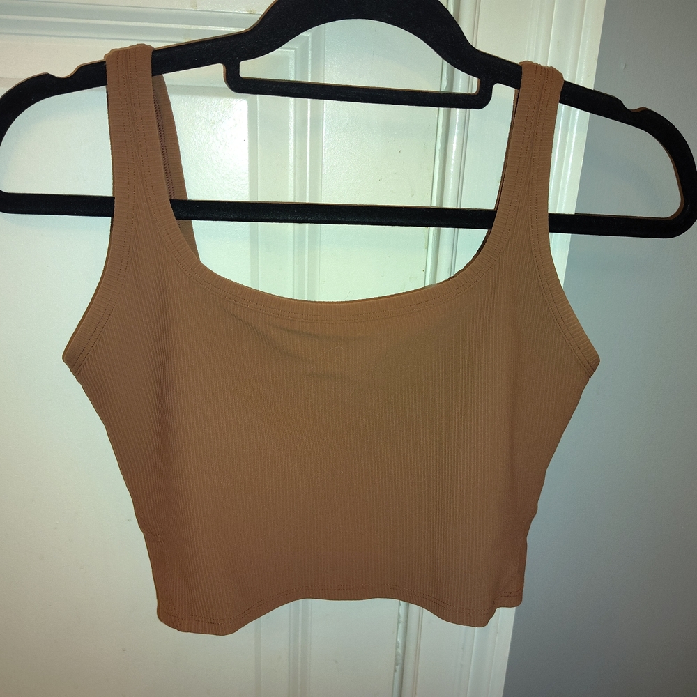 Women's Tan Ribbed Crop Top Brown Small